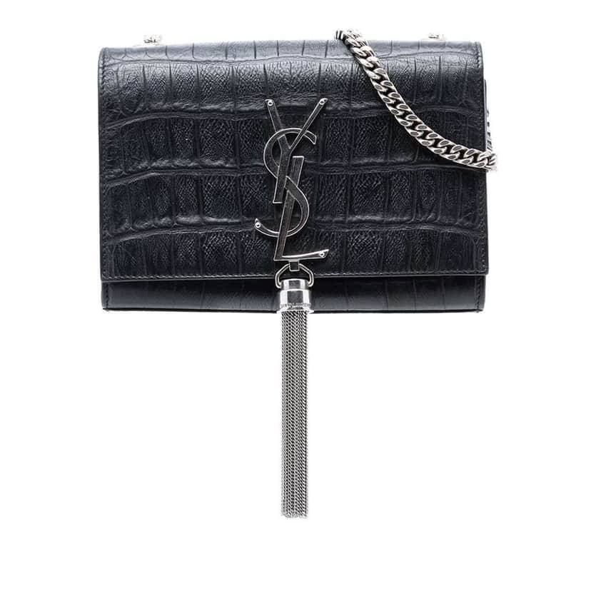 Saint Laurent Small Croc Embossed Leather Monogram Kate Tassel Crossbody Black Leather Very good condition - Front View