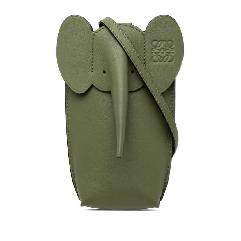 Loewe Leather Elephant Pocket Crossbody Green Leather Very good condition - Front View