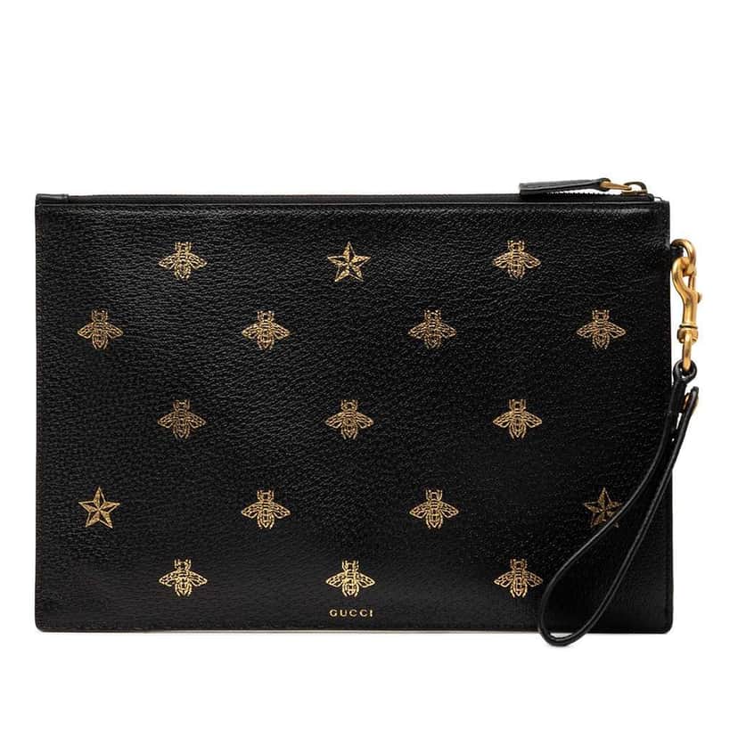 Gucci Leather Bee Star Clutch Black Leather Very good condition - Front View
