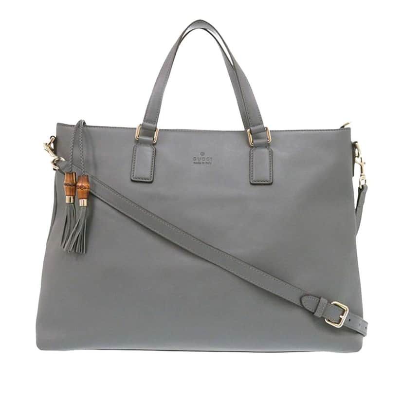 Gucci Leather Bamboo Tassel Satchel Grey Leather Good condition - Front View