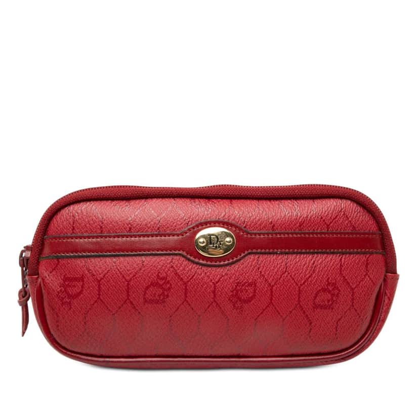 Dior Honeycomb Coated Canvas Pouch Red Canvas Good condition - Front View