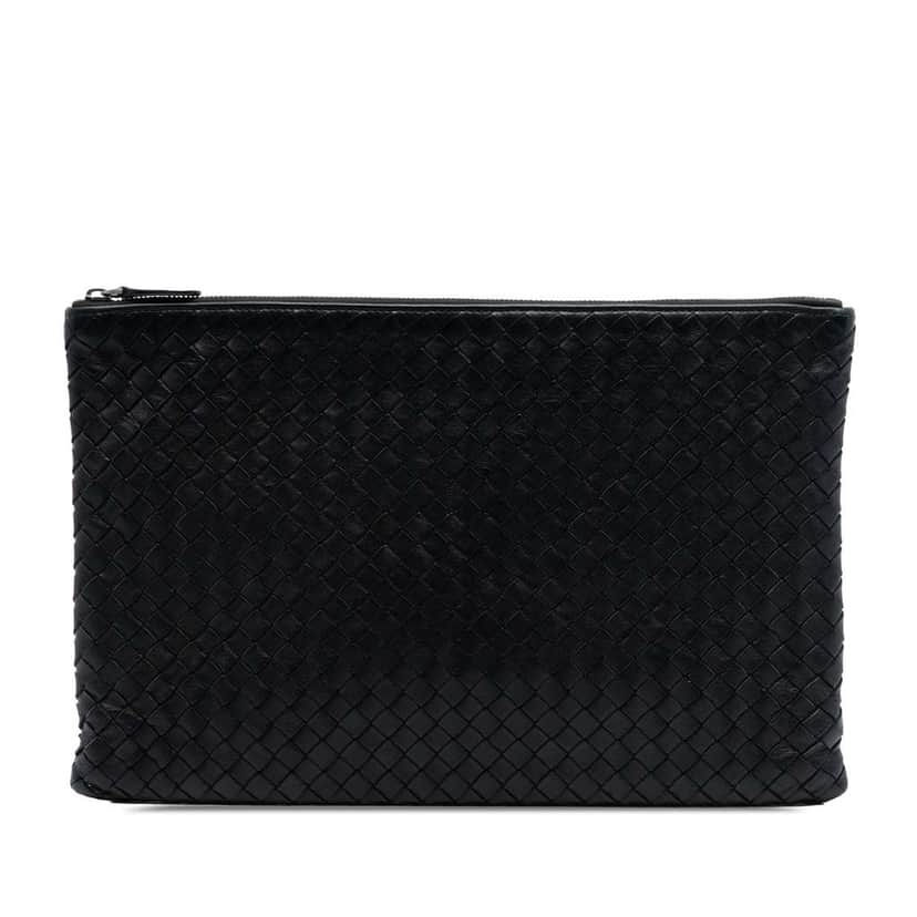 Bottega Veneta Nappa Intrecciato Clutch Black Leather Good condition - Front View