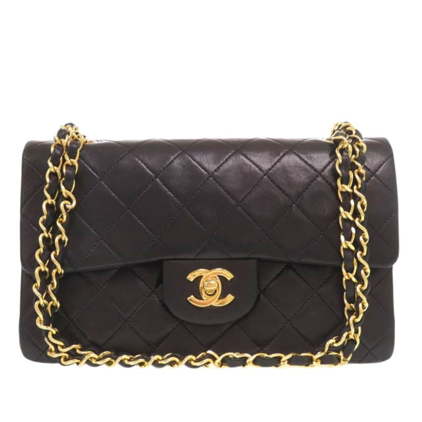 Chanel Small Classic Lambskin Double Flap Black Leather Good condition - Front View