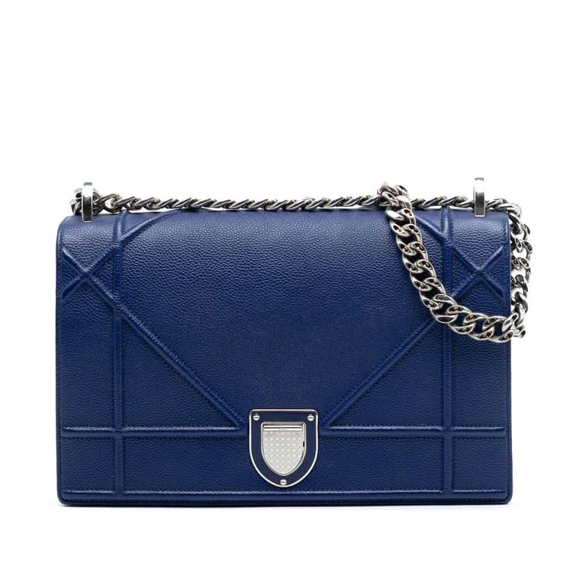 Dior Medium Grained Calfskin Diorama Flap Blue Leather Good condition - Front View