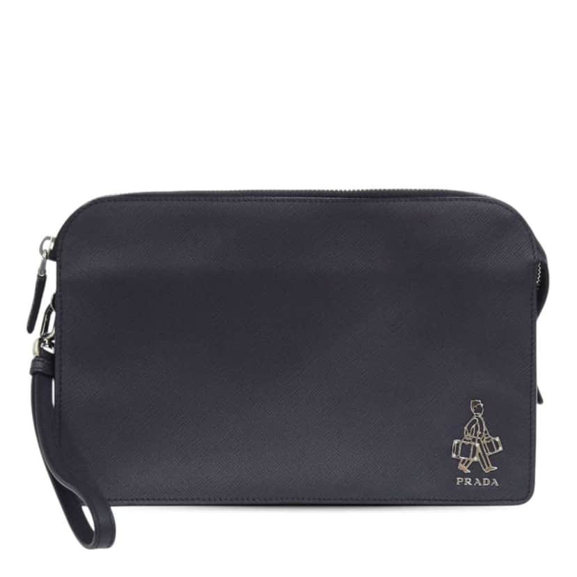 Prada Saffiano Lux Business Bag Blue Leather Good condition - Front View