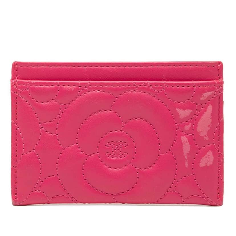 Chanel Quilted Lambskin Camellia Card Holder Pink Leather Good condition - Front View