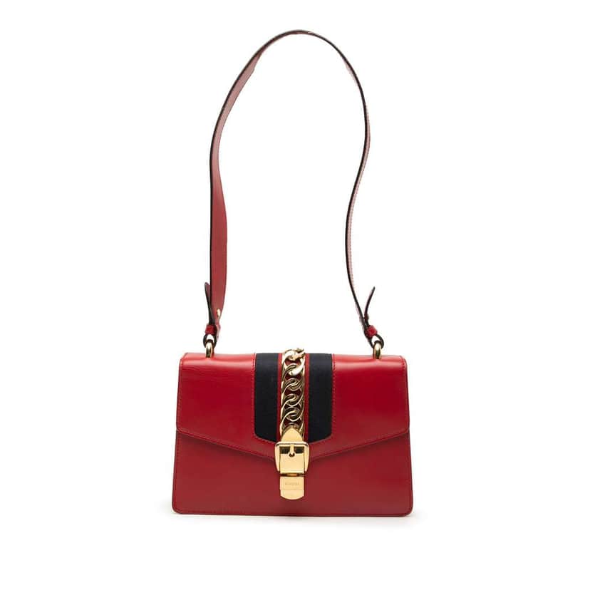 Gucci Small Leather Sylvie Web Satchel Red Leather Fair condition - Front View