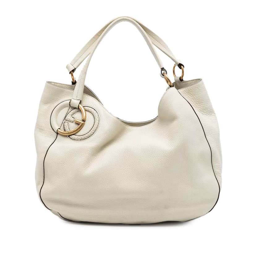 Gucci Medium Pebbled Calfskin Twill Tote White Leather Good condition - Front View