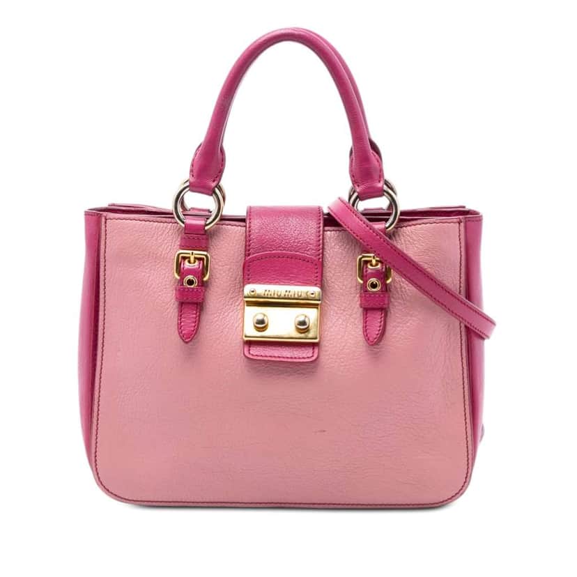 Miu Miu Bicolor Goatskin Madras Satchel Pink Leather Fair condition - Front View
