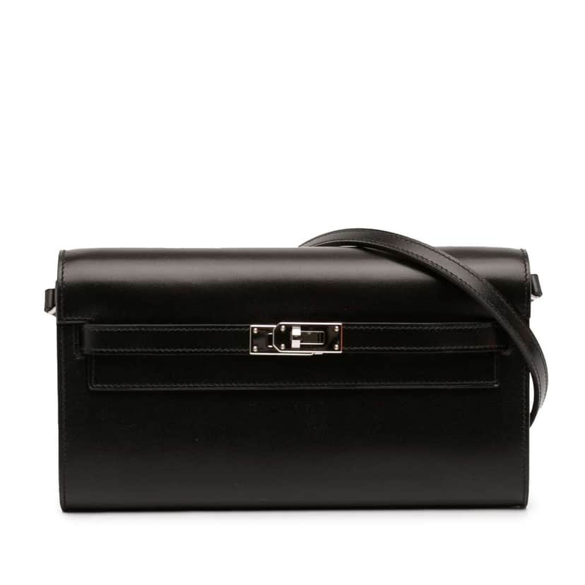 Hermès Box Calf Kelly To Go Wallet Black Leather Good condition - Front View