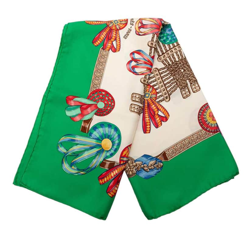 Hermès Les Rubans du Cheval Silk Scarf 90 White Silk Good condition - Front View