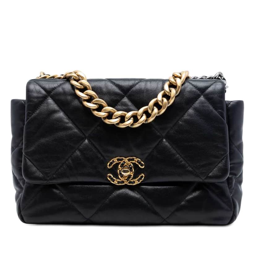 Chanel Large Lambskin 19 Flap Black Leather Good condition - Front View