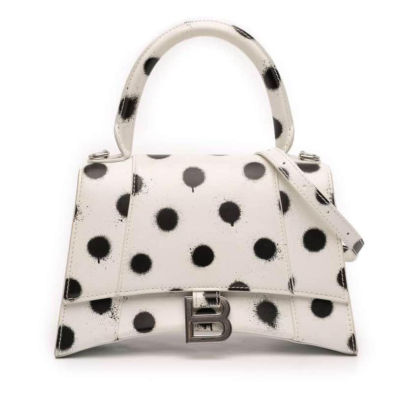 Balenciaga Small Smooth Calfskin Sprayed Polka Dot Hourglass Satchel White Leather Good condition - Front View