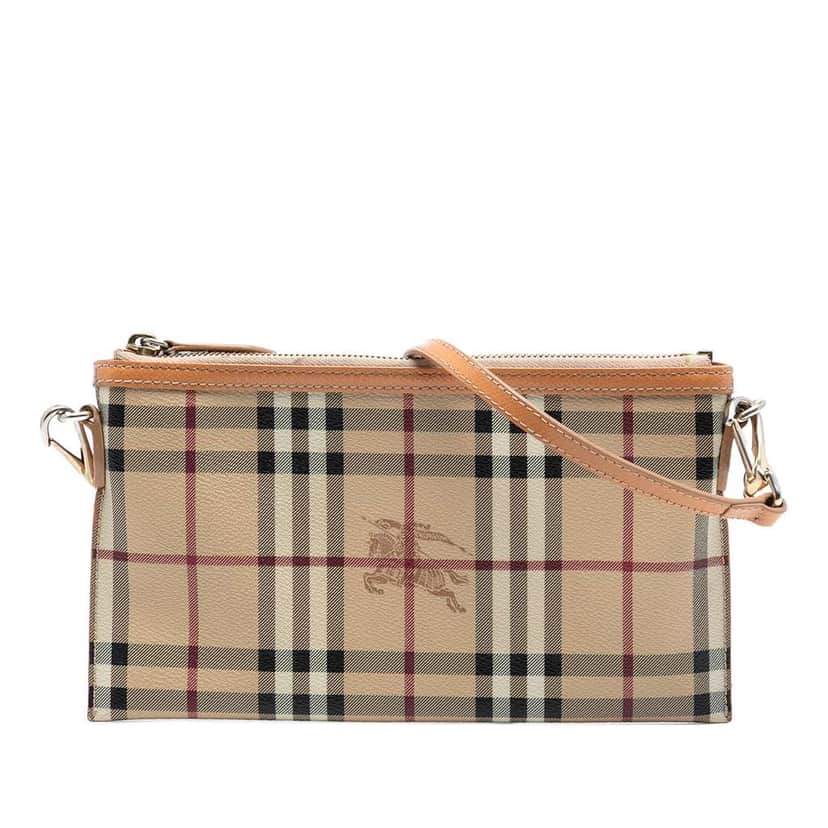 Burberry Haymarket Check Coated Canvas Peyton Crossbody Beige Very good condition - Front View