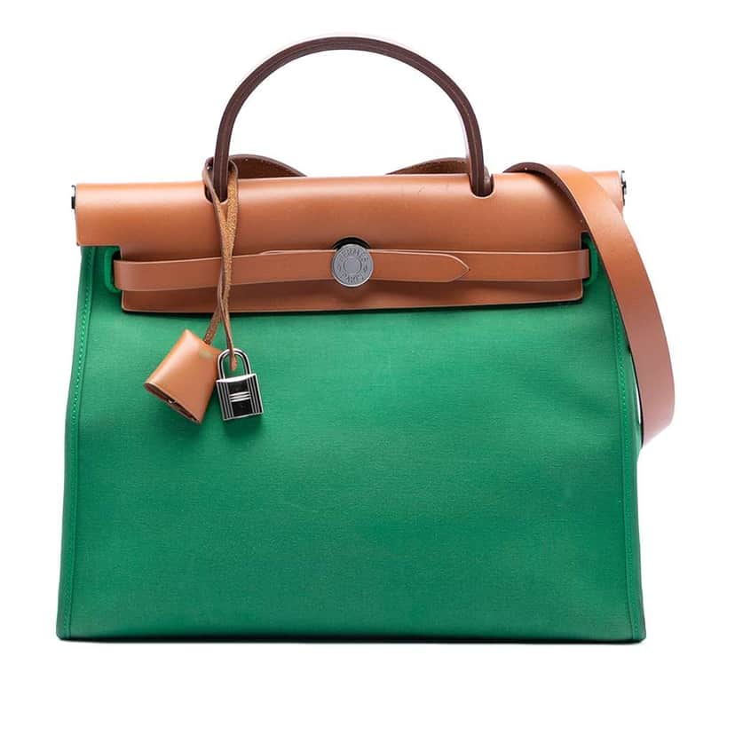 Hermès Toile Herbag Zip 31 Green Canvas Good condition - Front View