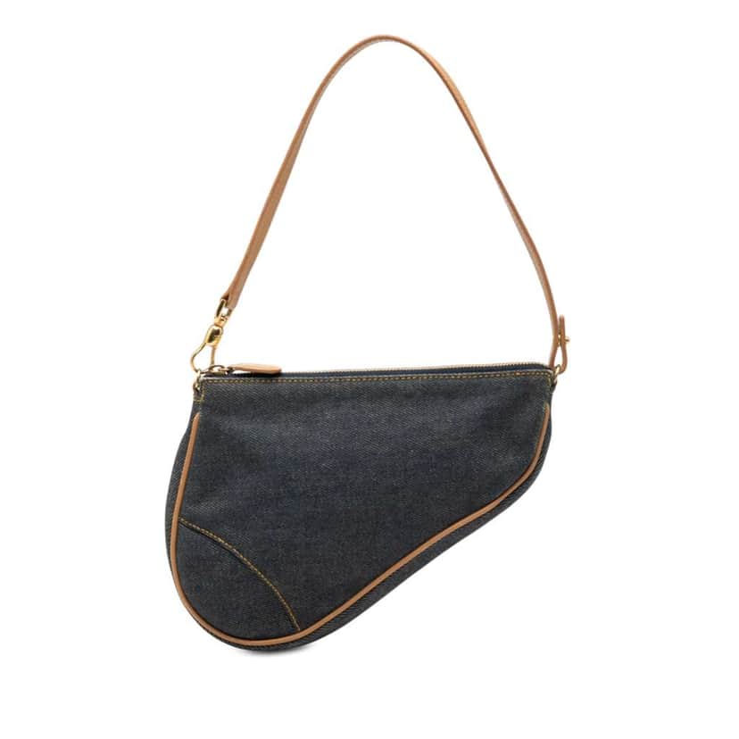 Dior Mini Denim Saddle Pochette Blue Denim Very good condition - Front View