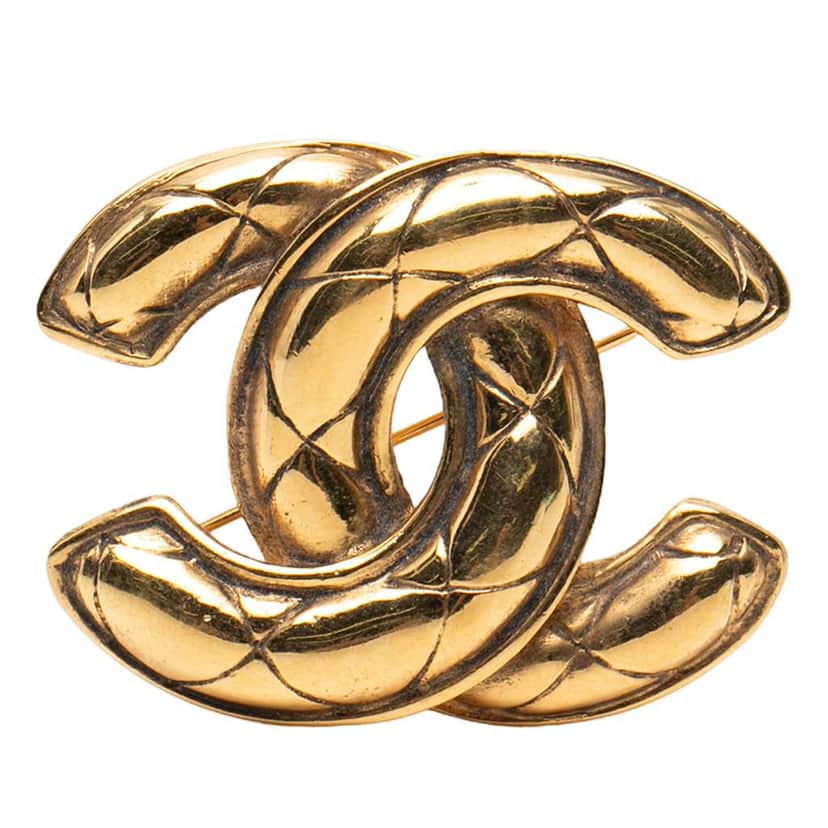 Chanel Gold Plated CC Quilted Brooch Gold Metal Very good condition - Front View