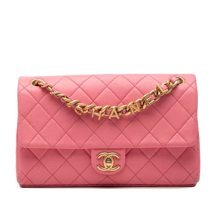 Chanel Medium Quilted Lambskin Logo Letters Chanel Touch Chain Flap Pink Leather Very good condition - Front View
