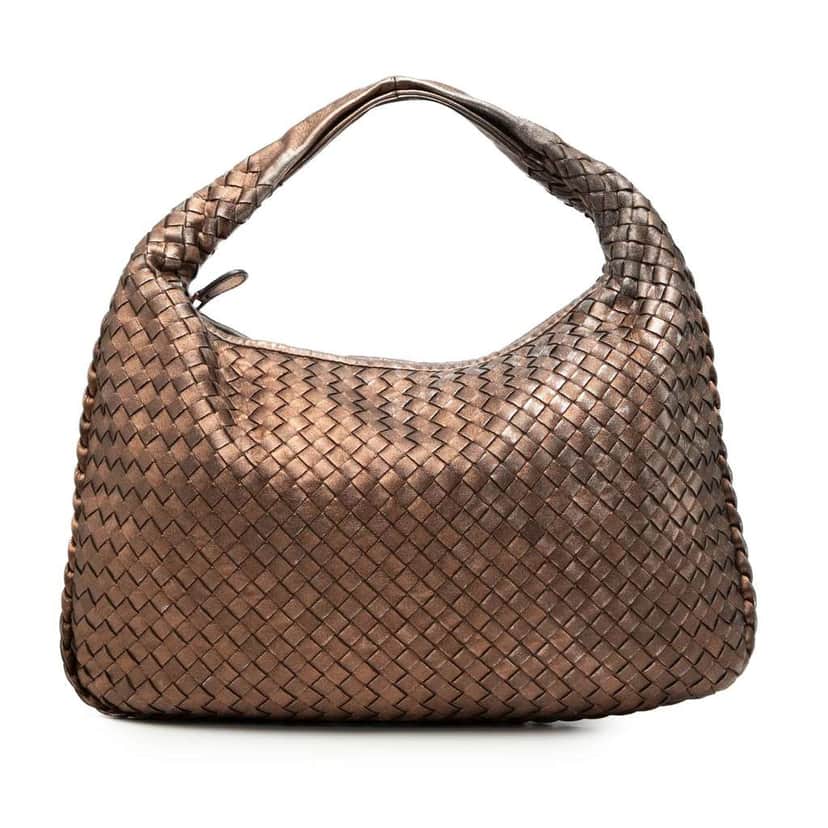 Bottega Veneta Small Metallic Nappa Intrecciato Veneta Hobo Brown Leather Very good condition - Front View