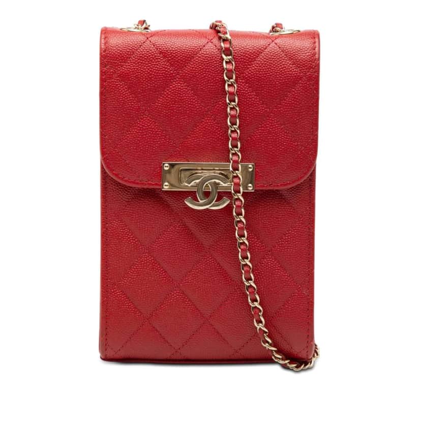 Chanel Quilted Caviar Golden Class Phone Holder Red Leather Very good condition - Front View