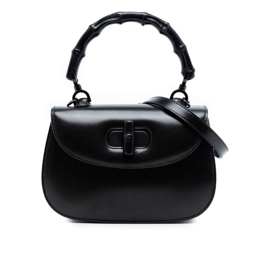 Gucci Small Calfskin 1947 Bamboo Top Handle Bag Black Leather Very good condition - Front View