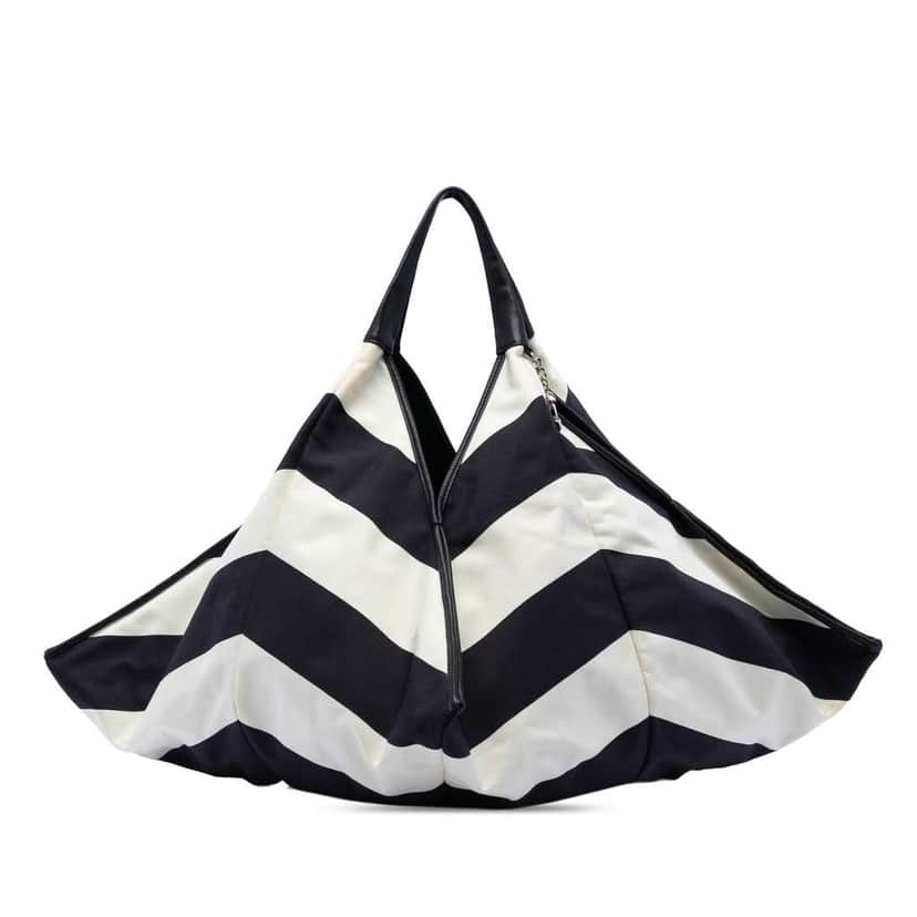 Chanel CC Canvas Stripe Tote Black Canvas Very good condition - Front View