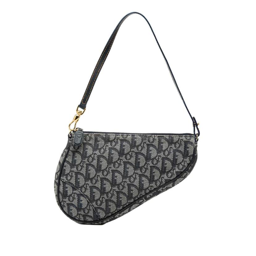 Dior Mini Diorissimo Canvas Saddle Pochette Blue Canvas Good condition - Front View