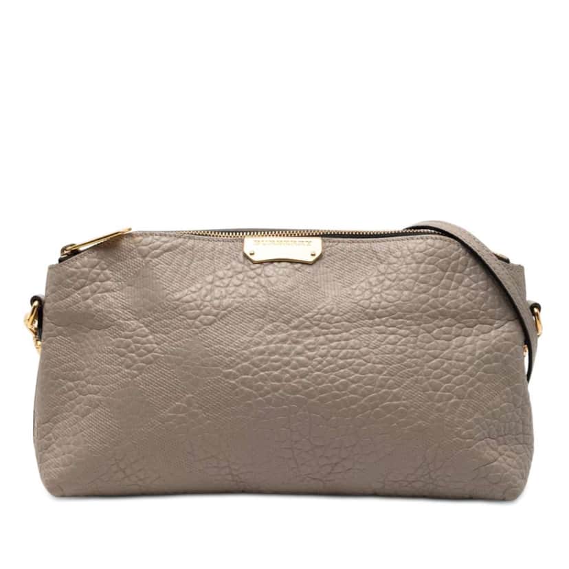 Burberry Small Grain Check Embossed Leather Chichester Crossbody Grey Leather Good condition - Front View