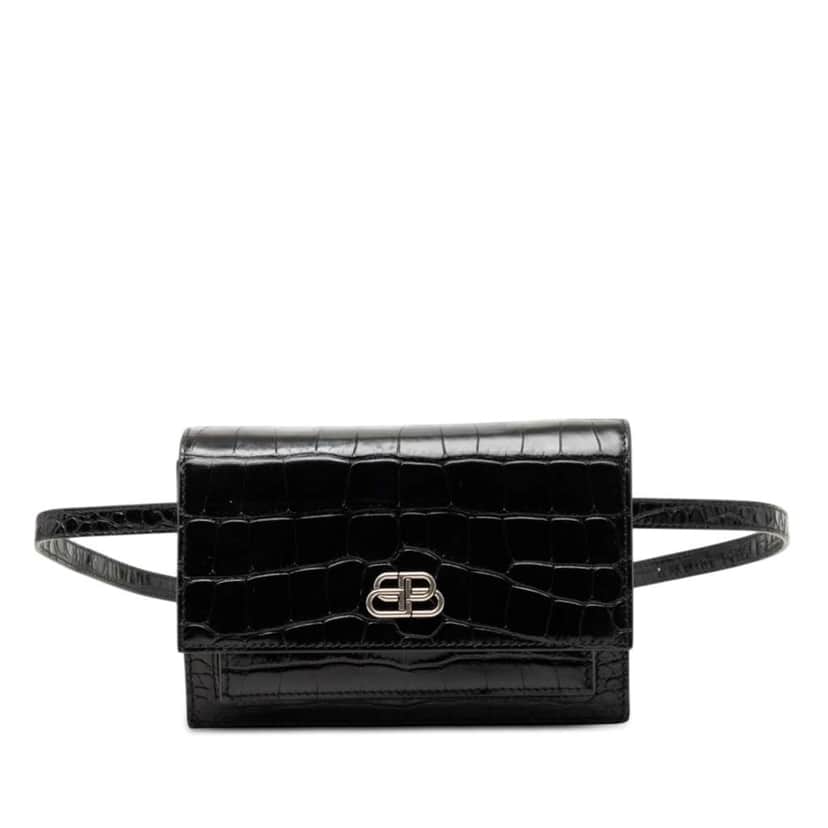 Balenciaga Croc Embossed Leather Sharp Belt Bag XS Black Leather Good condition - Front View
