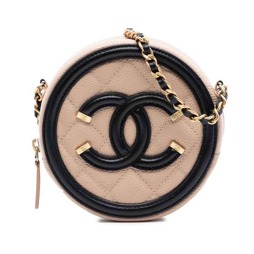 Chanel Caviar CC Filigree Round Crossbody Beige Leather Good condition - Front View