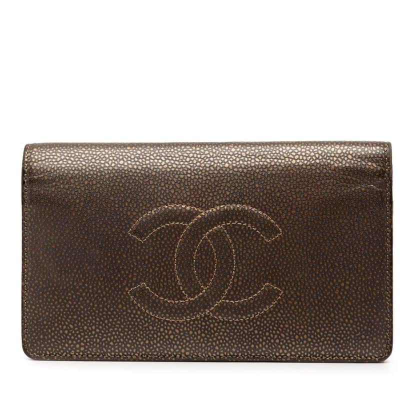 Chanel CC Caviar Bifold Long Wallet Brown Leather Good condition - Front View