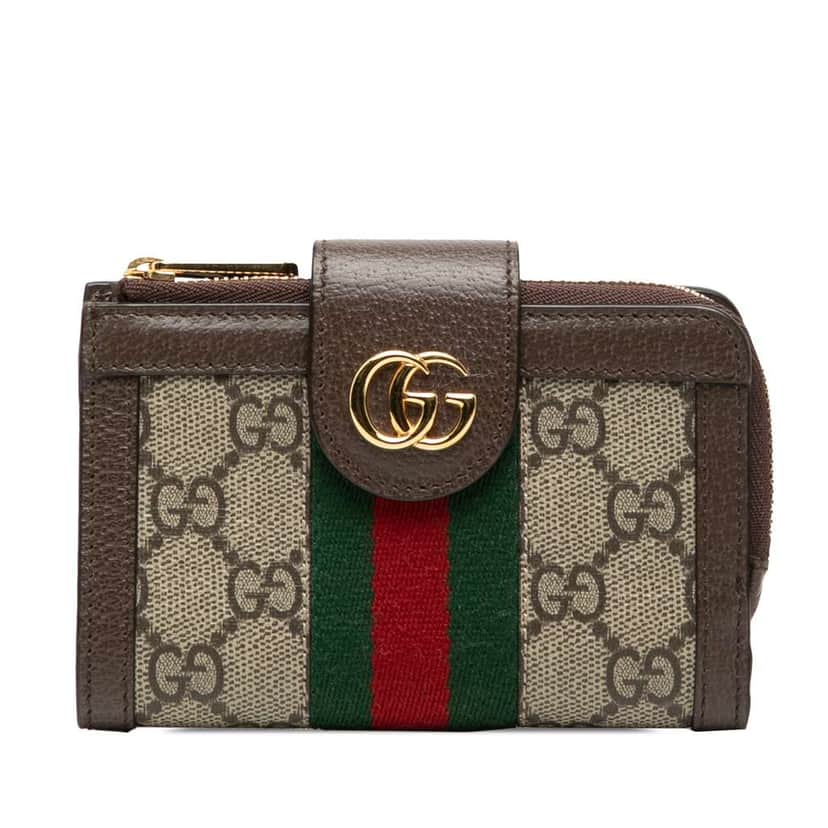 Gucci GG Supreme Web Ophidia Bifold Wallet Brown Canvas Good condition - Front View