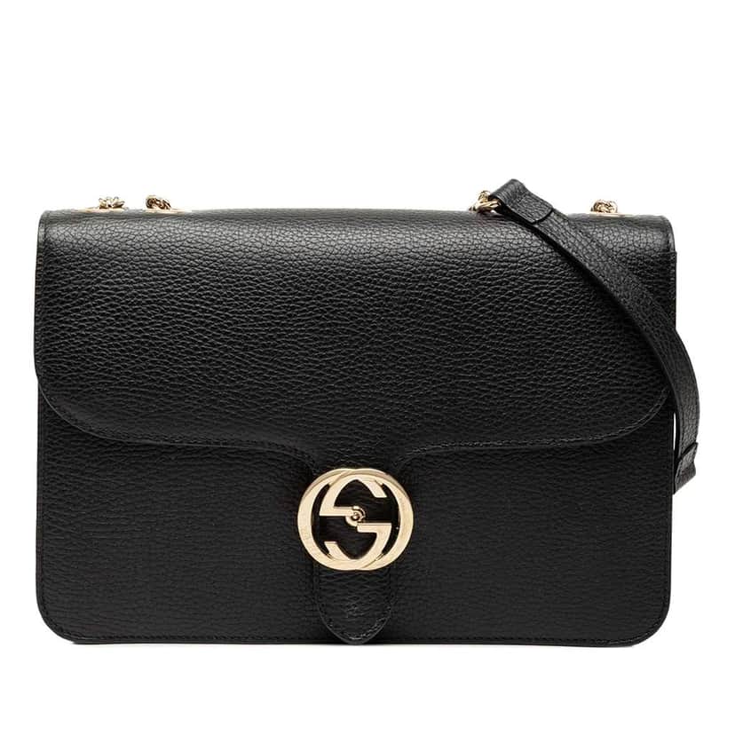 Gucci Medium Dollar Calfskin Interlocking G Crossbody Black Leather Good condition - Front View