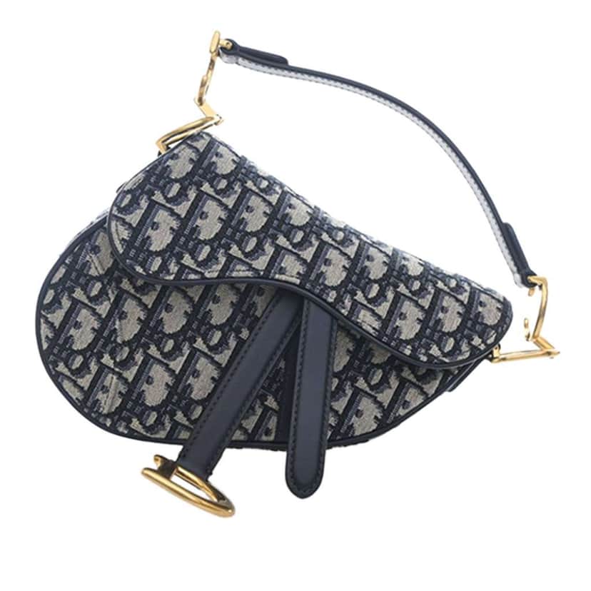 Dior Mini Oblique Canvas Saddle Bag Blue Canvas Good condition - Front View