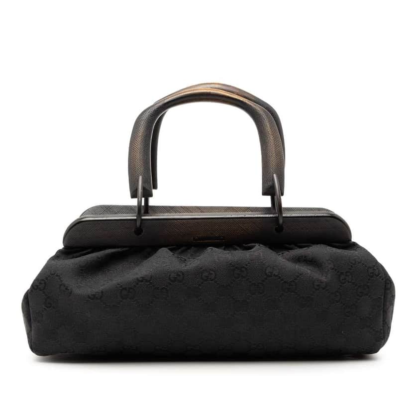Gucci GG Canvas Wood Frame Handbag Black Canvas Very good condition - Front View