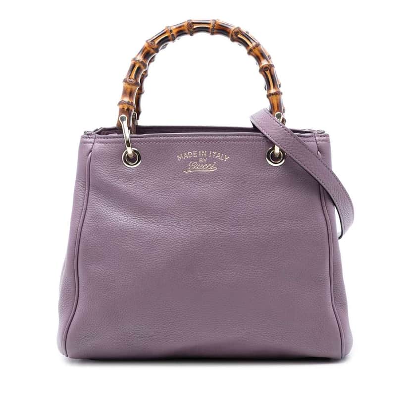 Gucci Small Calfskin Bamboo Shopper Satchel Purple Leather Good condition - Front View