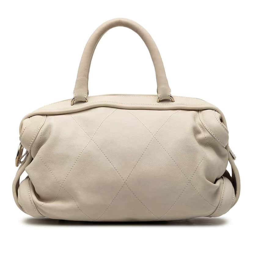 Chanel CC Calfskin Wild Stitch Bowling Bag White Leather Very good condition - Front View