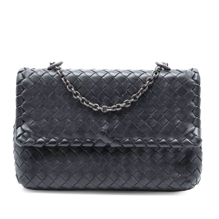 Bottega Veneta Baby Nappa Intrecciato Olimpia Crossbody Black Leather Good condition - Front View