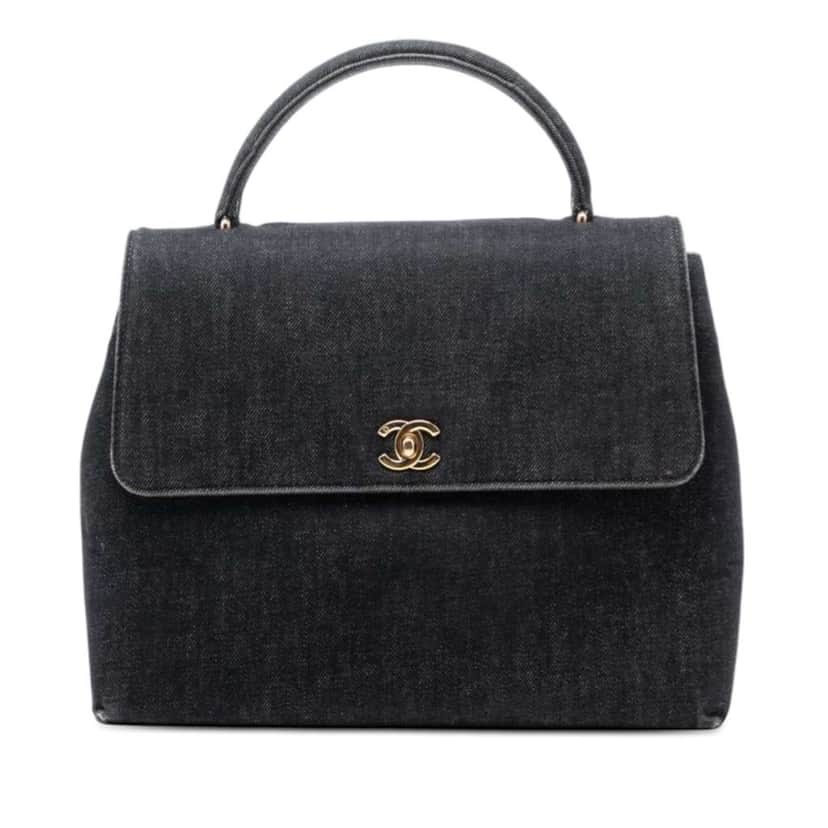 Chanel CC Denim Kelly Top Handle Bag Black Denim Good condition - Front View