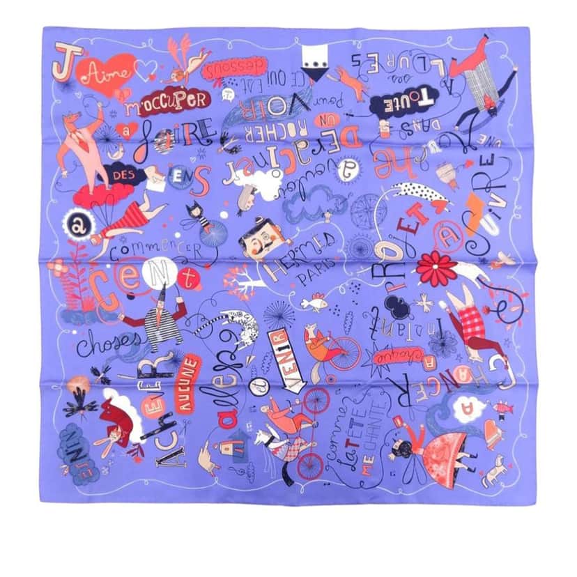 Hermès Les Confessions Silk Scarf 90 Purple Silk Good condition - Front View