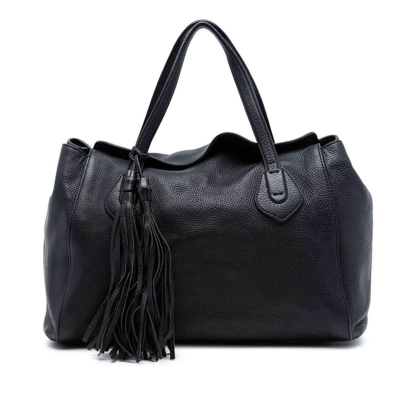 Gucci Pebbled Leather Lady Tassel Tote Black Leather Good condition - Front View