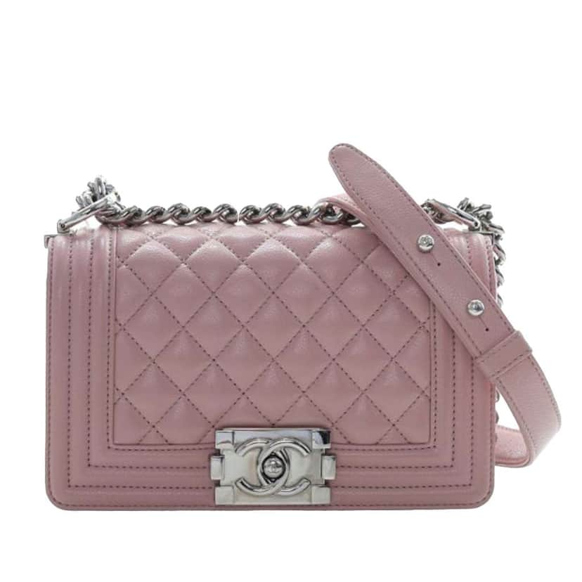 Chanel Small Quilted Caviar Boy Flap Pink Leather Good condition - Front View