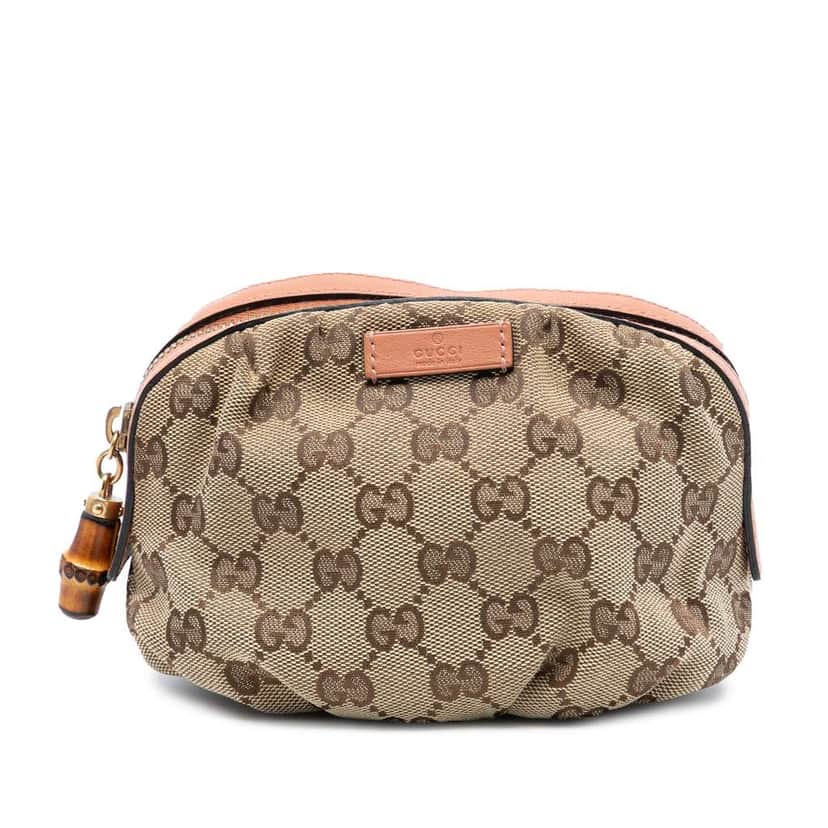 Gucci GG Canvas Bamboo Cosmetic Pouch Beige Good condition - Front View