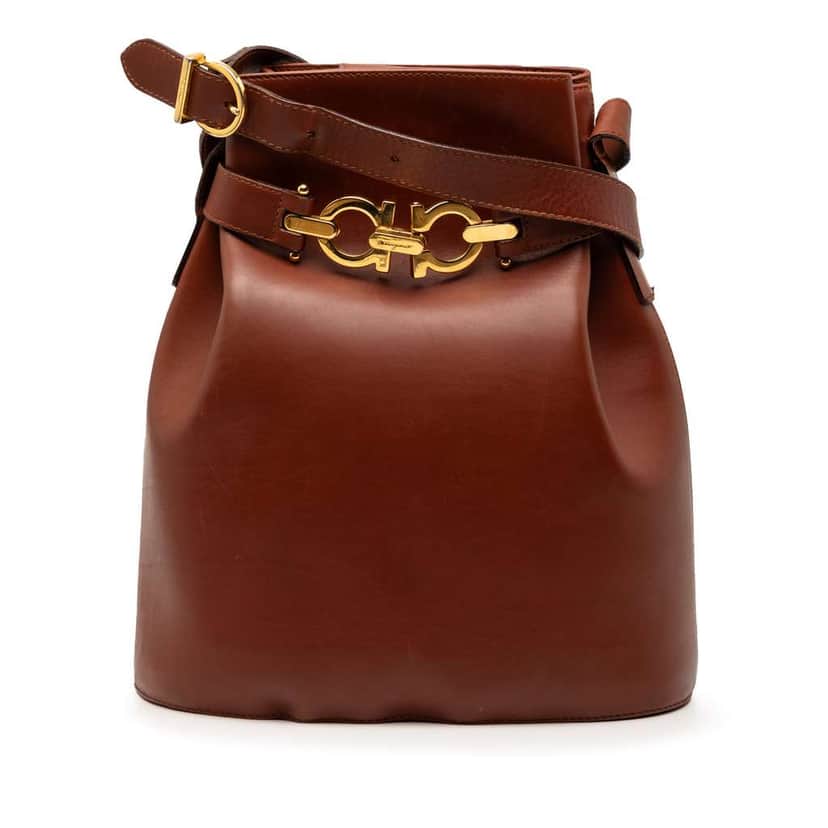 Salvatore Ferragamo Leather Double Gancini Bucket Bag Brown Leather Good condition - Front View