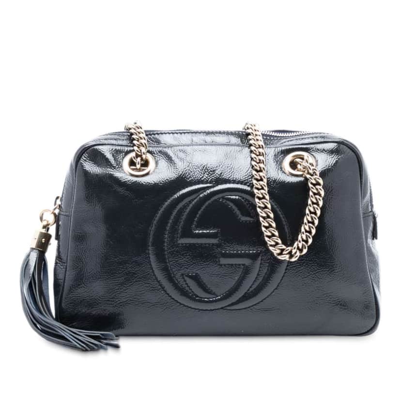 Gucci Patent Soho Chain Zip Shoulder Bag Blue Leather Good condition - Front View