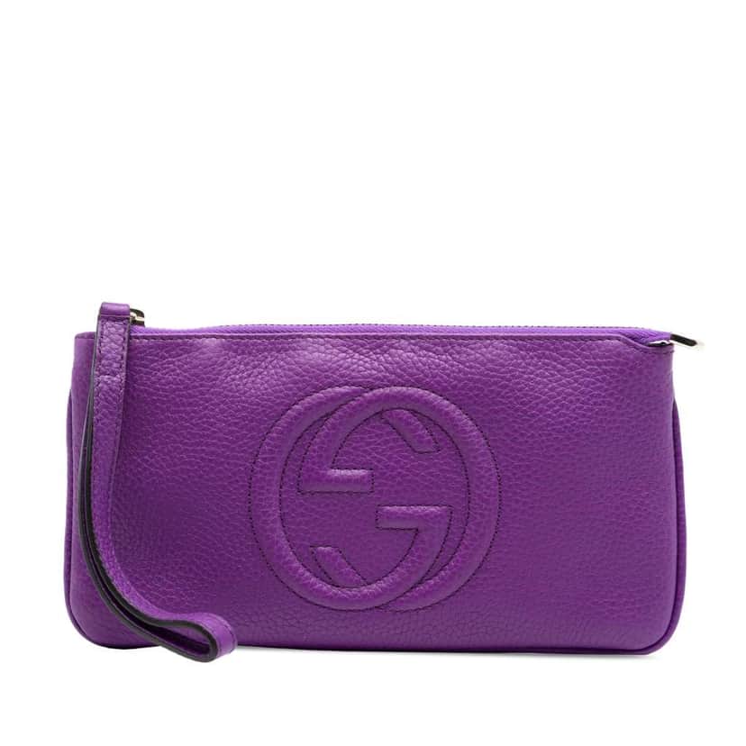 Gucci Pebbled Calfskin Soho Pouch Purple Leather Good condition - Front View