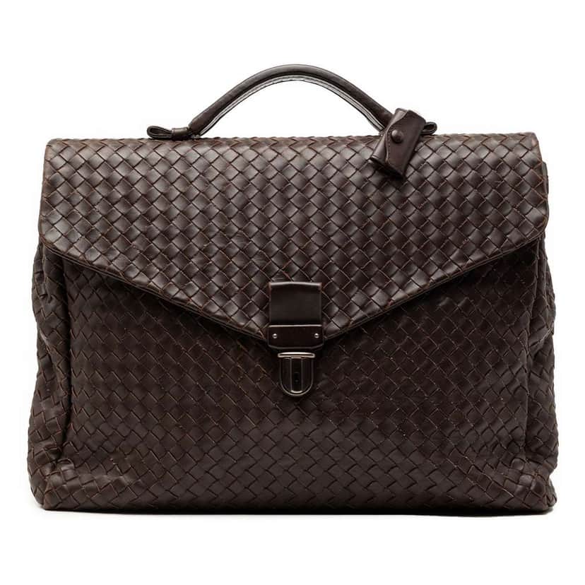Bottega Veneta Nappa Intrecciato Briefcase Brown Leather Good condition - Front View