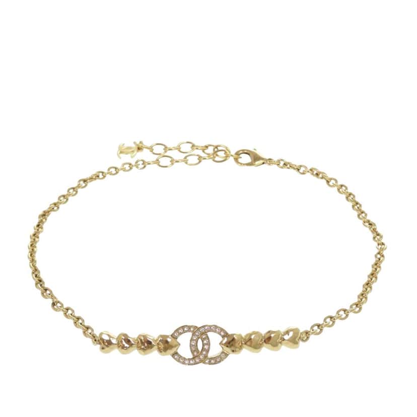 Chanel Gold Plated CC Crystal Choker Necklace Gold Metal Good condition - Front View