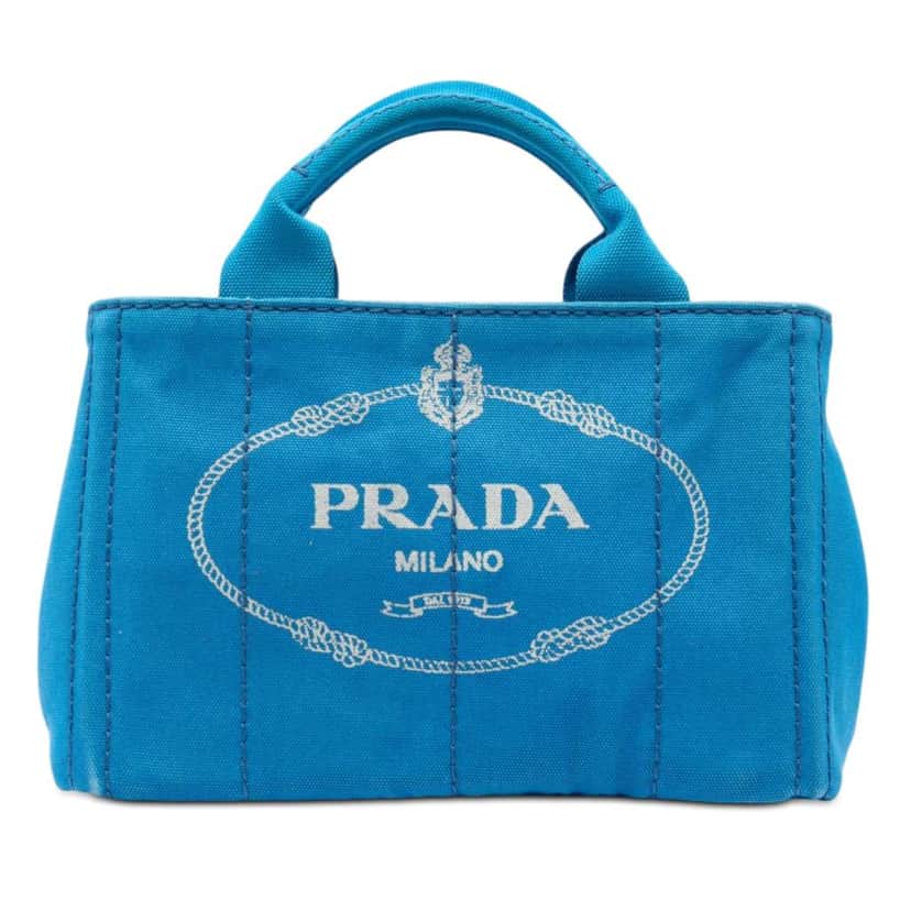 Prada Small Canvas Canapa Logo Satchel Blue Canvas Good condition - Front View