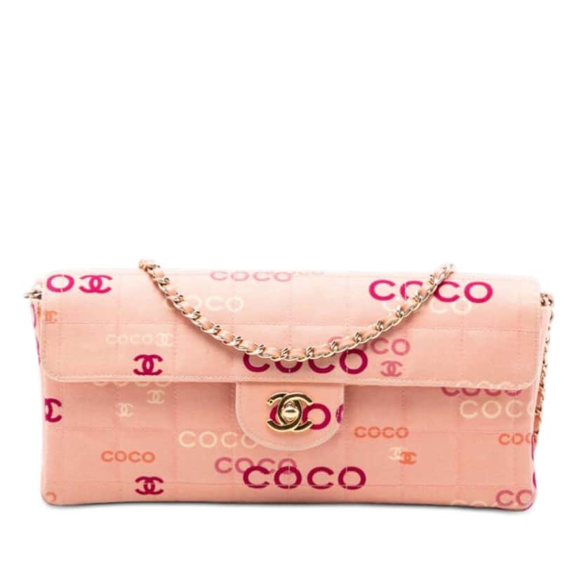 Chanel CC Chocolate Bar Canvas Logo East West Flap Pink Canvas Good condition - Front View